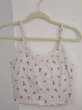 Old Navy White Floral Ribbed Cami with Multicolor Flowers